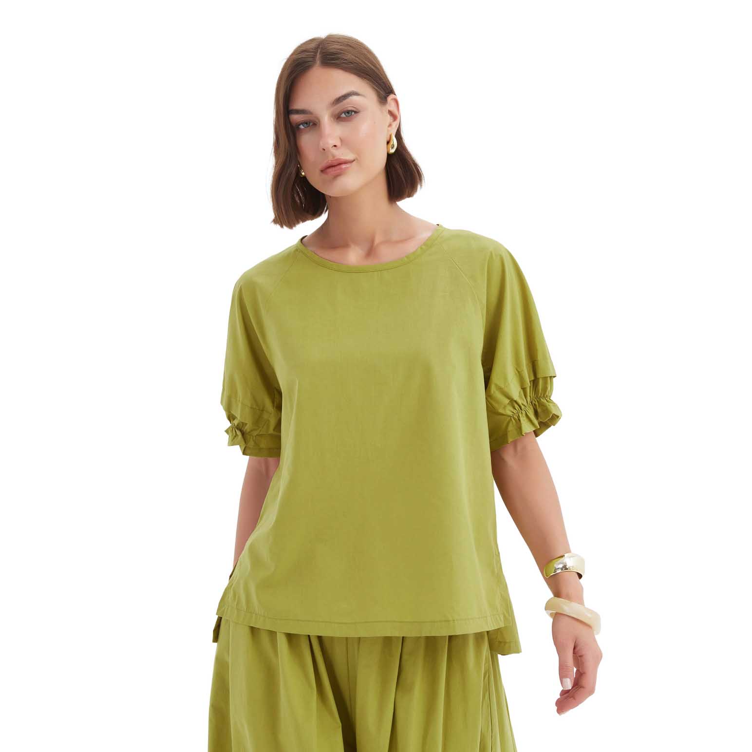TIRELLI Ruffle Sleeve Lyocell Top